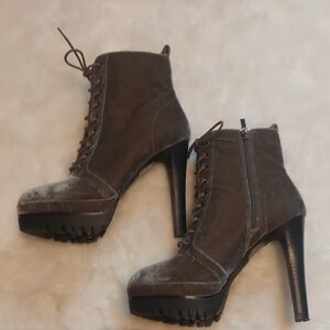 Aldo Slate Grey Velour Lace-Up Heeled Boots